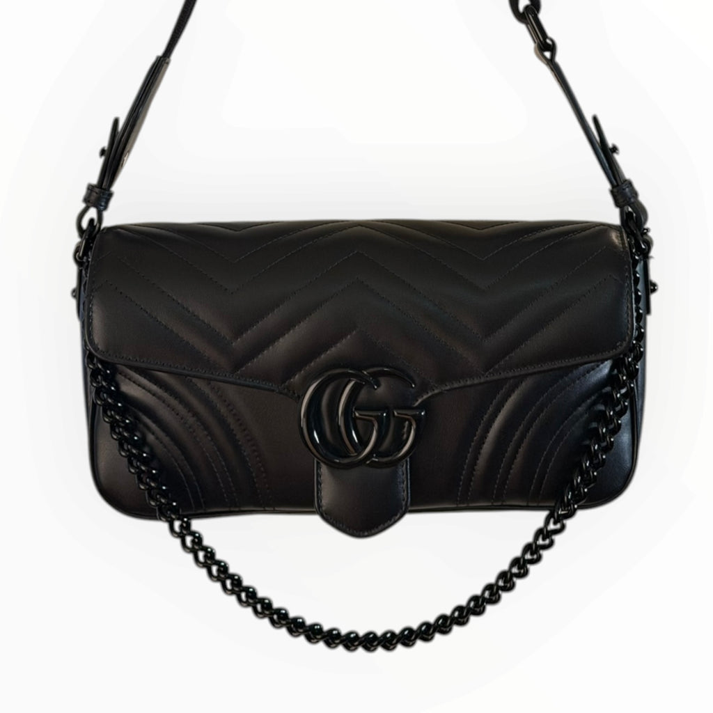 Gucci GG Marmont Monochrome Matelassé Black Leather Flap Bag