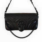 Gucci GG Marmont Monochrome Matelassé Black Leather Flap Bag