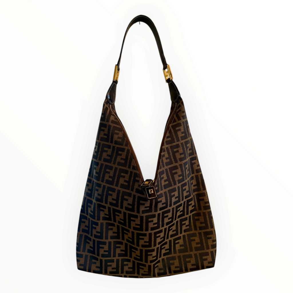 Fendi Vintage Zucca Jacquard Double-Zip Hobo Bag