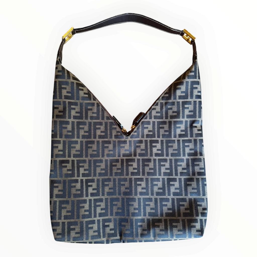 Fendi Vintage Zucca Jacquard Double-Zip Hobo Bag