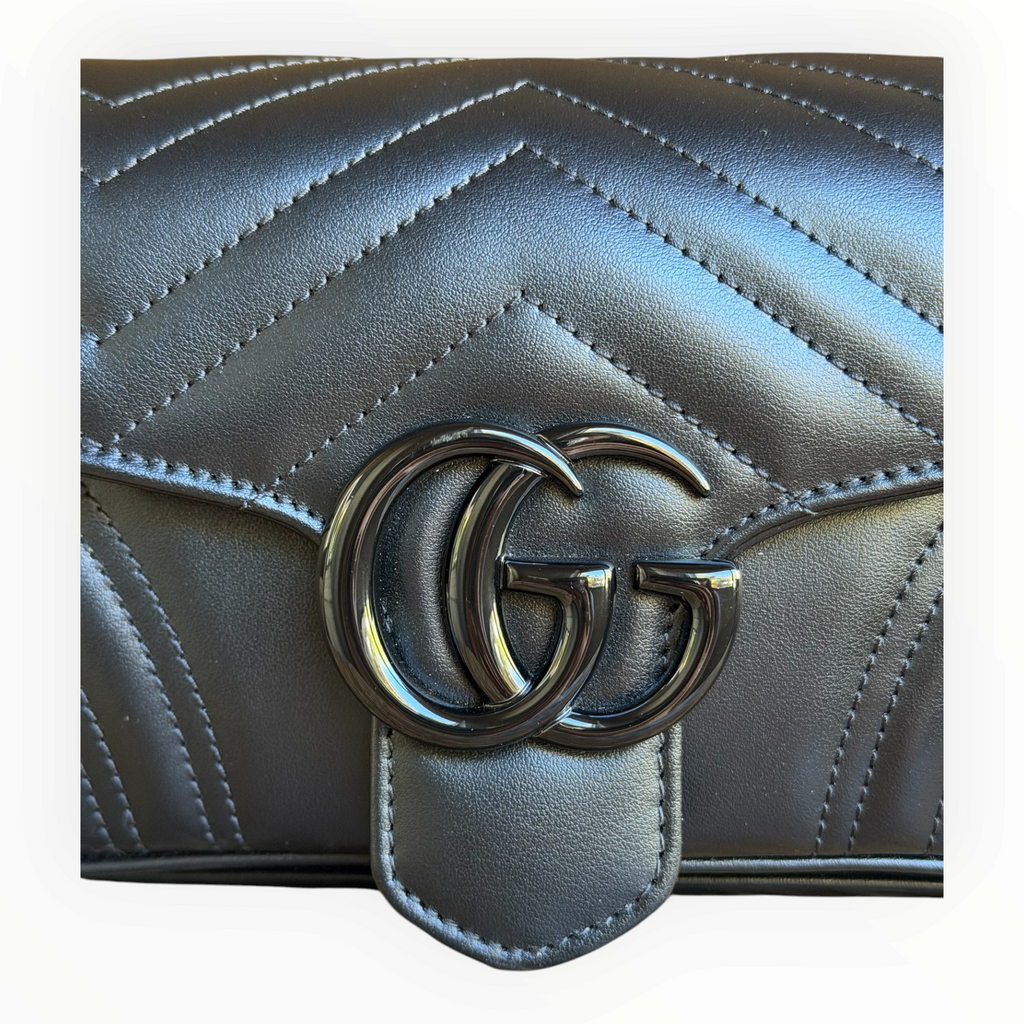Gucci GG Marmont Monochrome Matelassé Black Leather Flap Bag