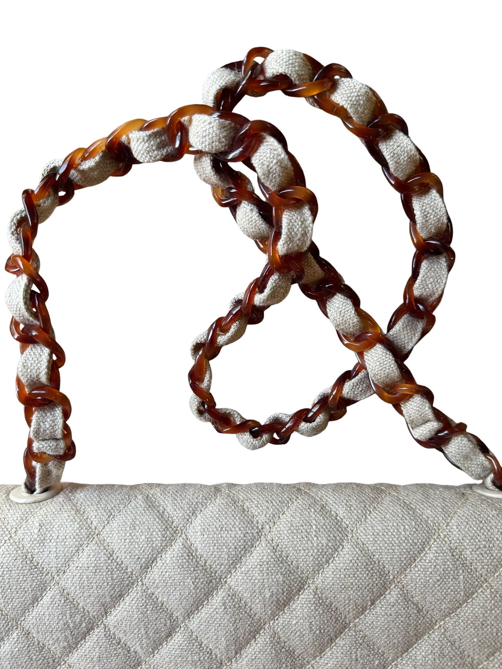 Vintage Chanel Quilted Linen Flap Bag with Tortoiseshell Resin Chain