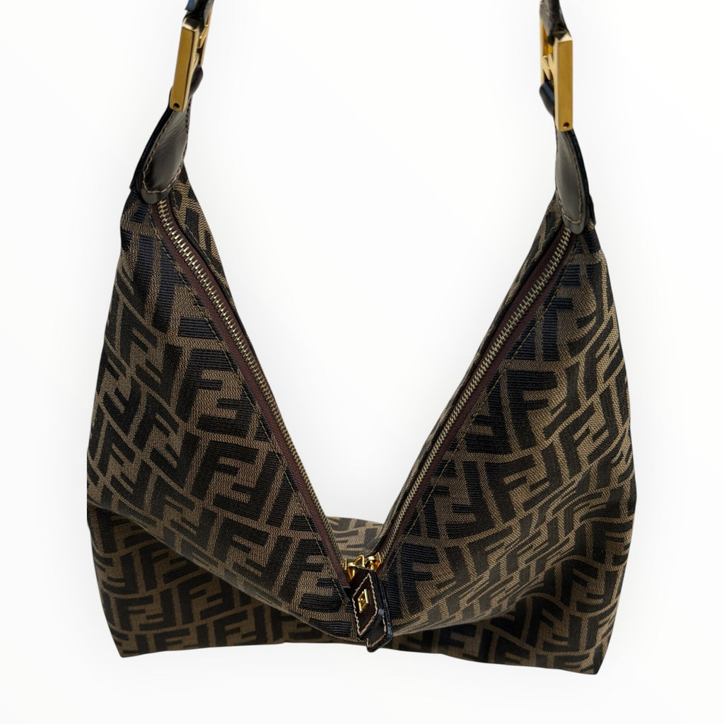 Fendi Vintage Zucca Jacquard Double-Zip Hobo Bag