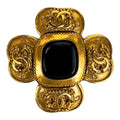Chanel Vintage CC Clover Black Cabochon Brooch – 96A