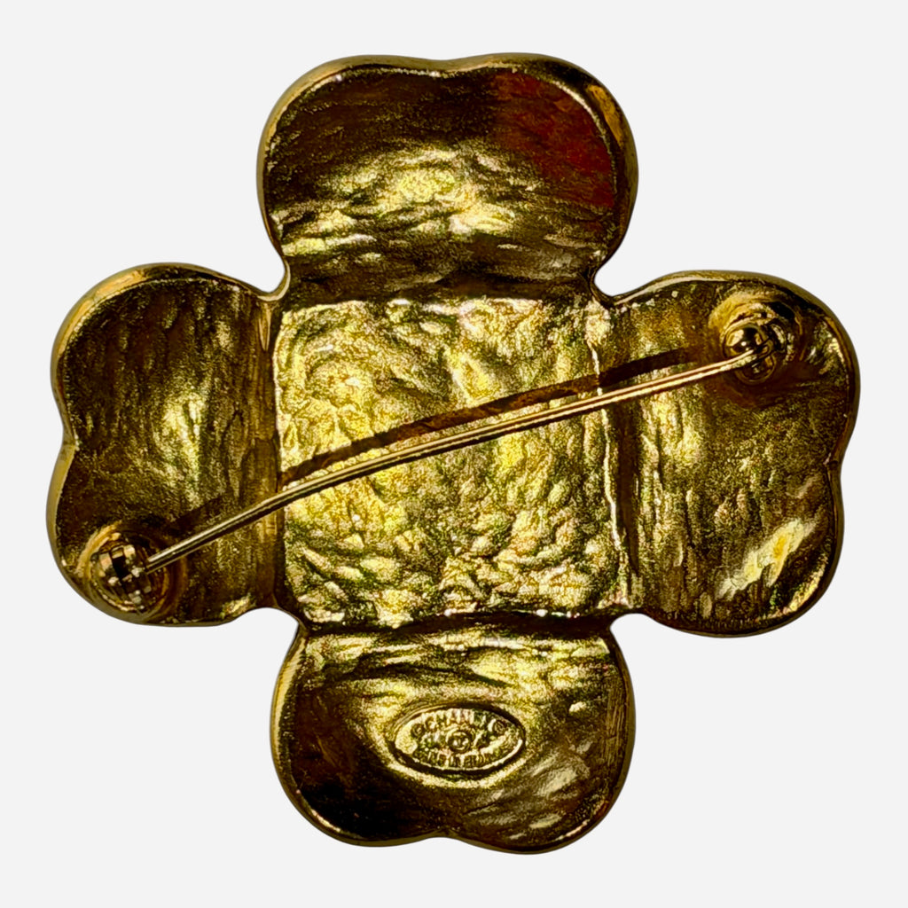 Chanel Vintage CC Clover Black Cabochon Brooch – 96A