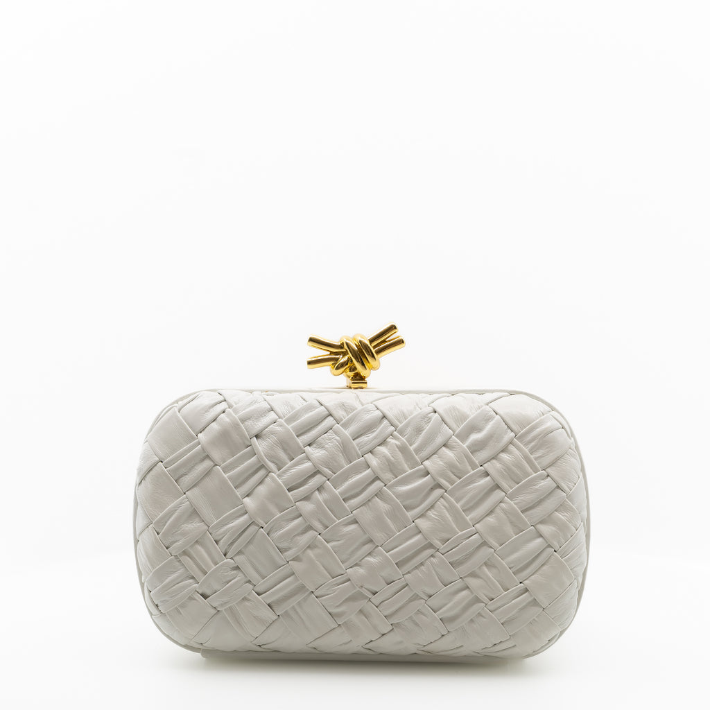 Minaudière White Knot Clutch With Gold Hardware