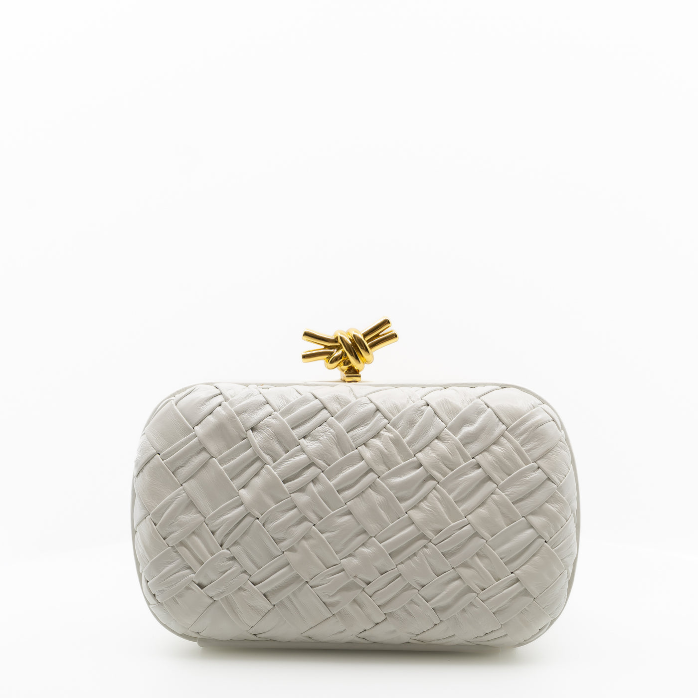 Minaudière White Knot Clutch With Gold Hardware