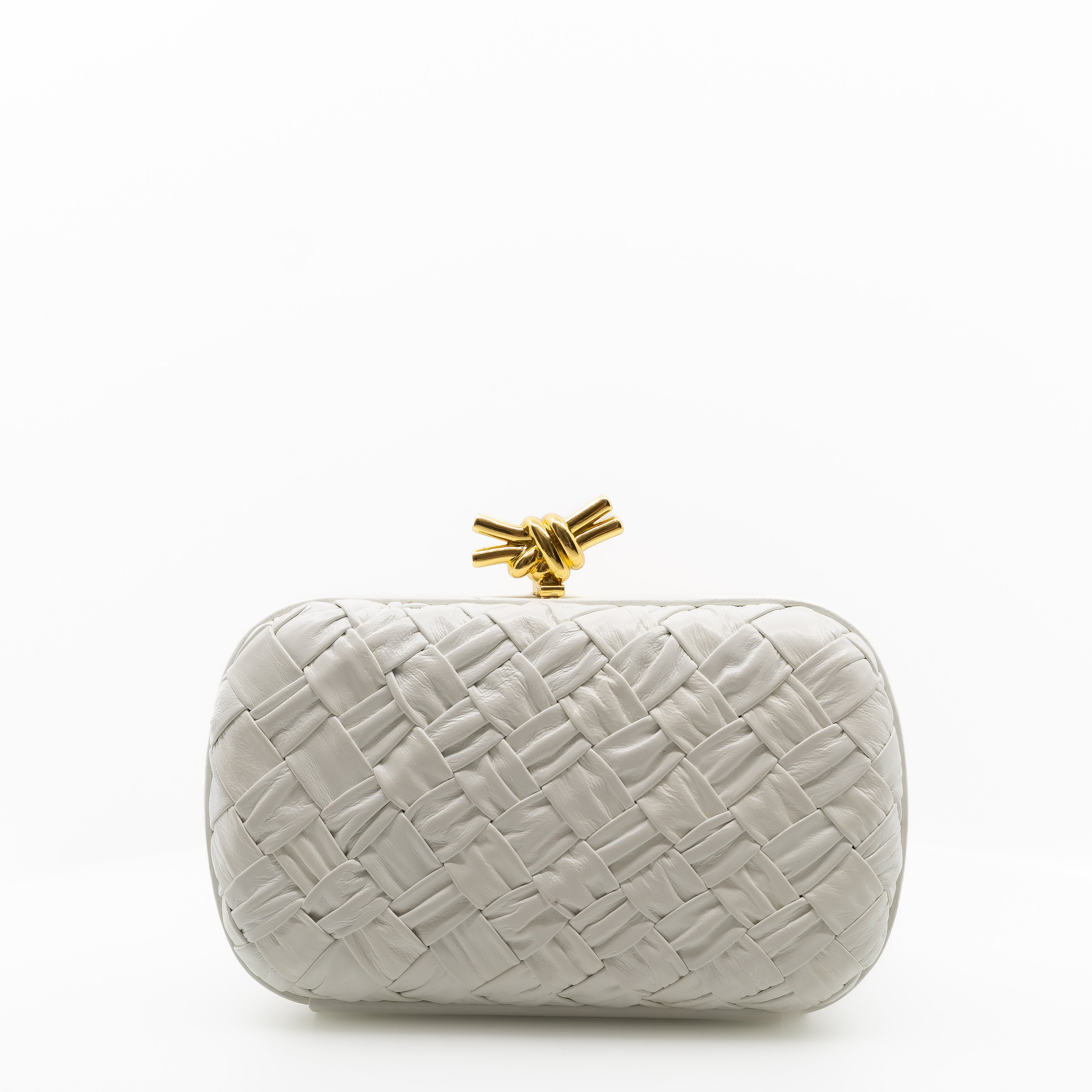 Minaudière White Knot Clutch With Gold Hardware
