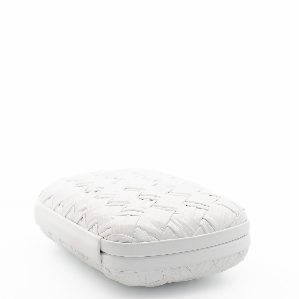 Minaudière White Knot Clutch With Gold Hardware