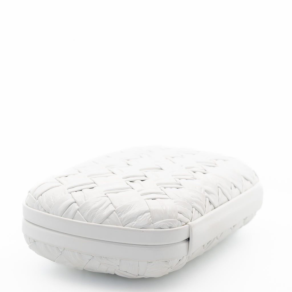 Minaudière White Knot Clutch With Gold Hardware