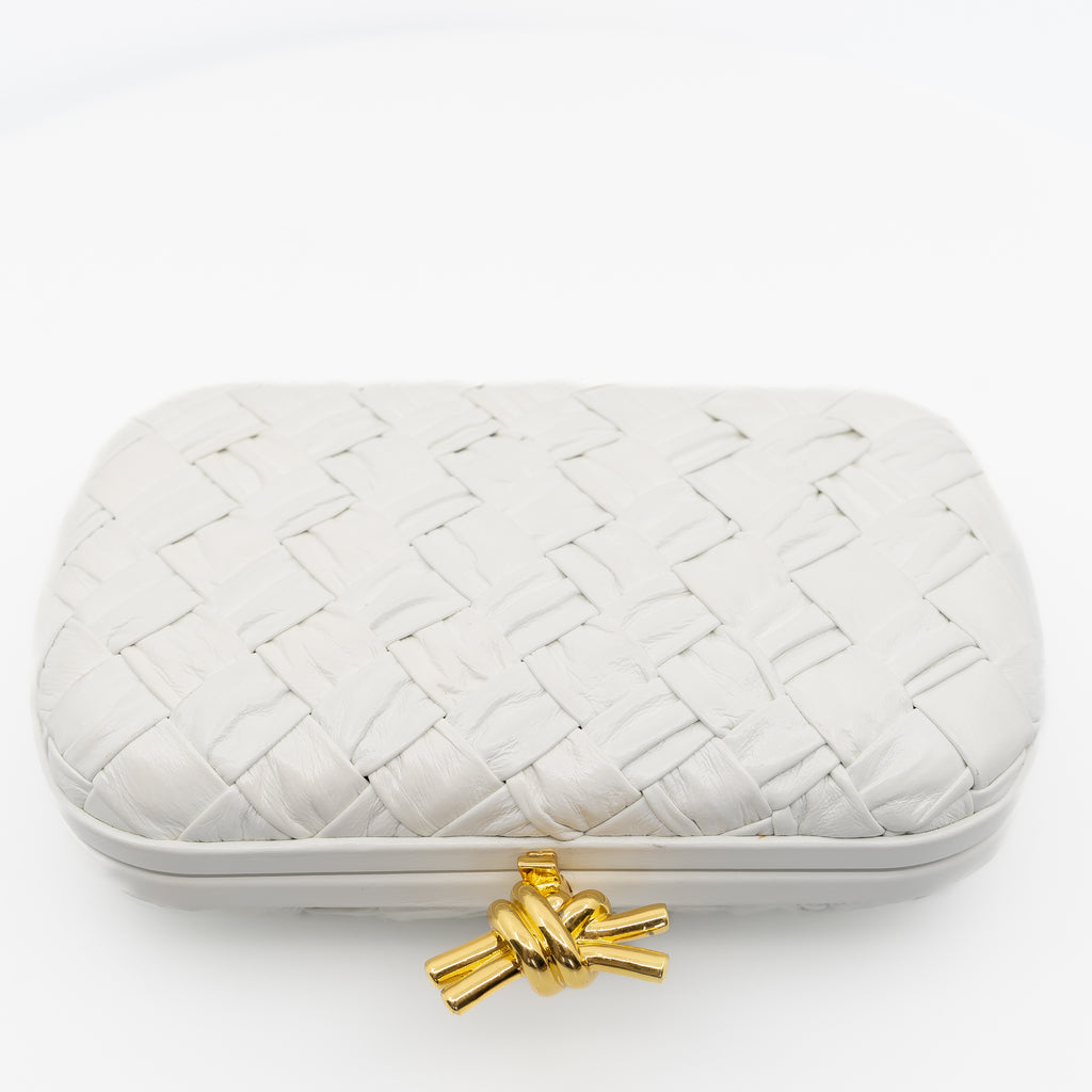 Minaudière White Knot Clutch With Gold Hardware