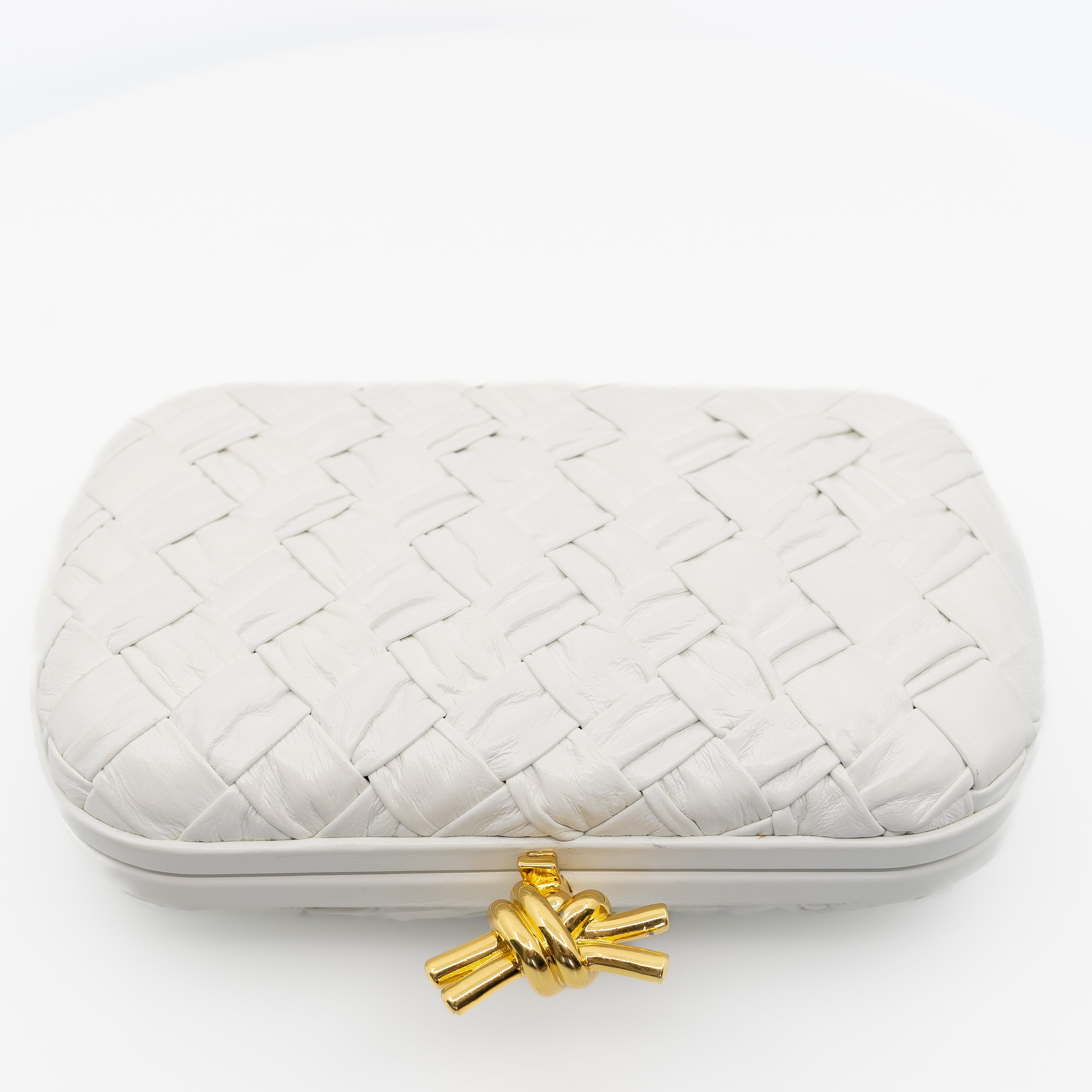 Minaudière White Knot Clutch With Gold Hardware
