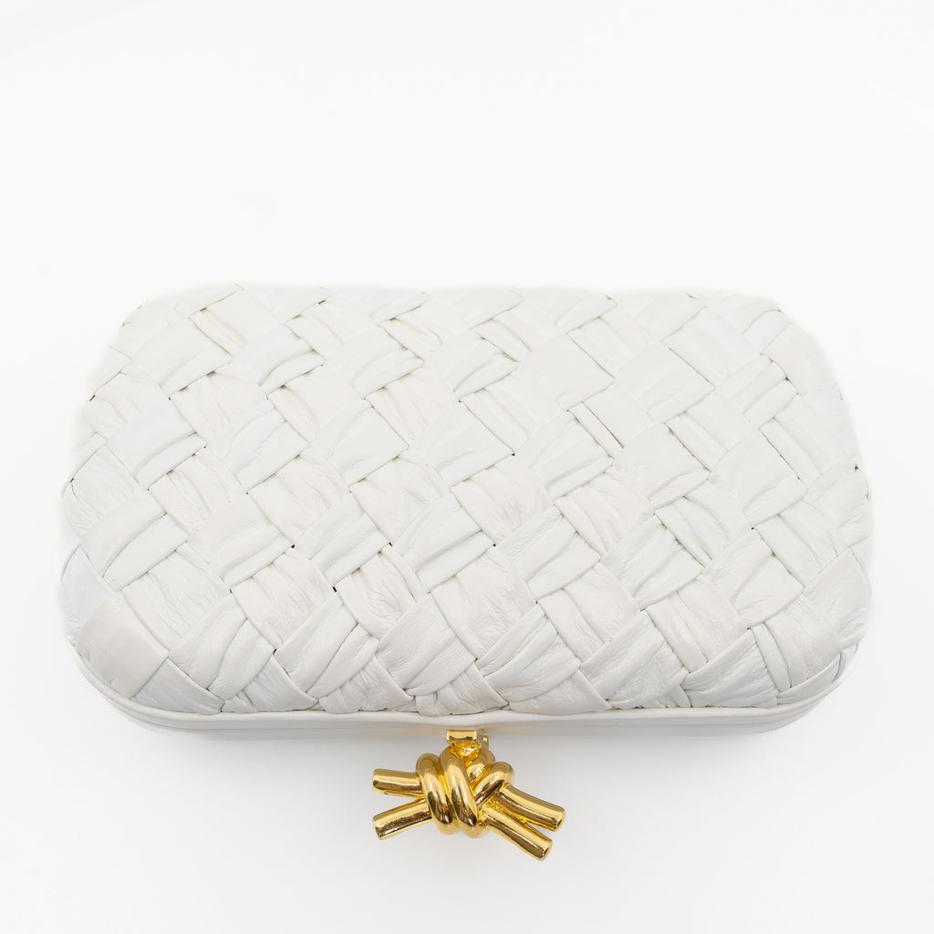 Minaudière White Knot Clutch With Gold Hardware