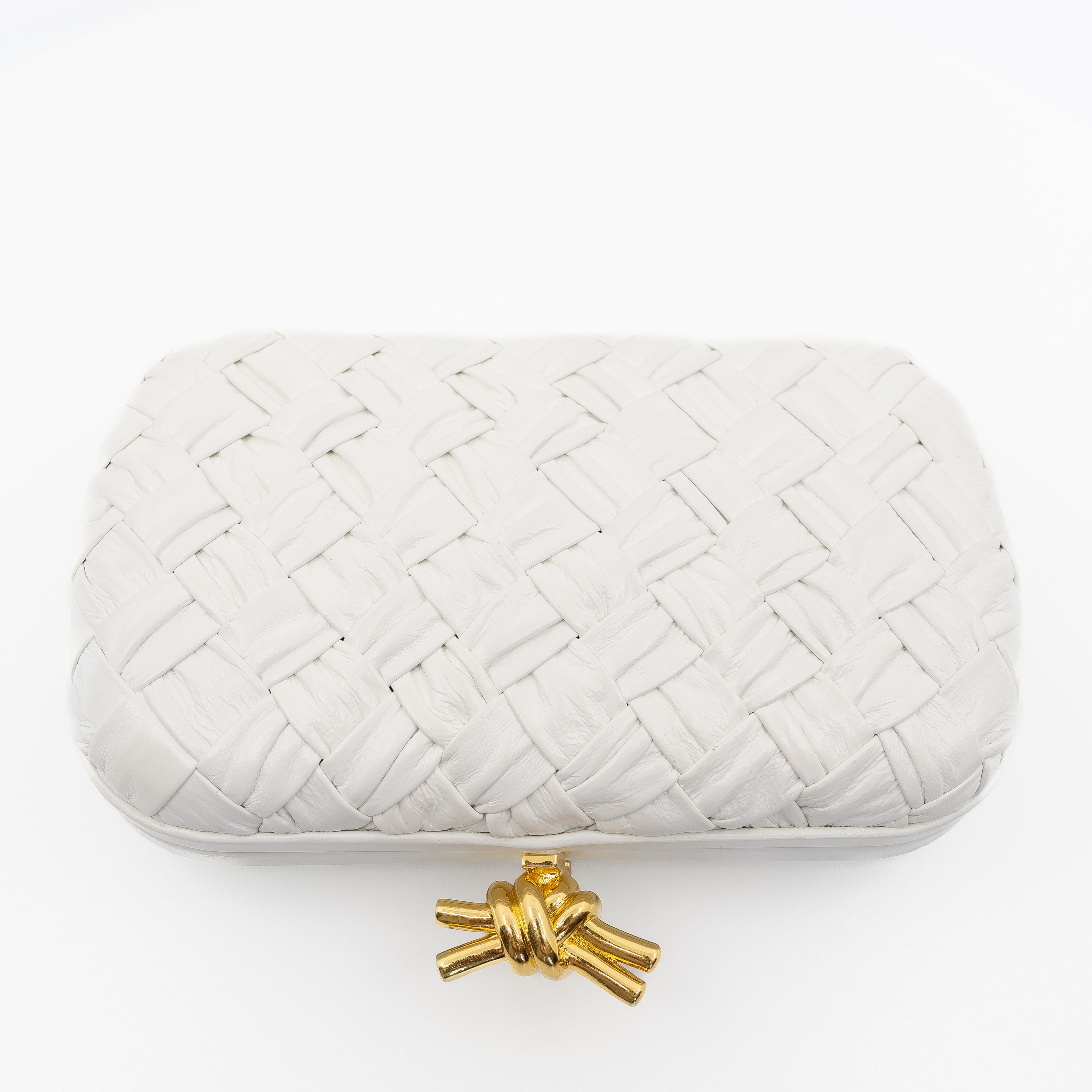 Minaudière White Knot Clutch With Gold Hardware