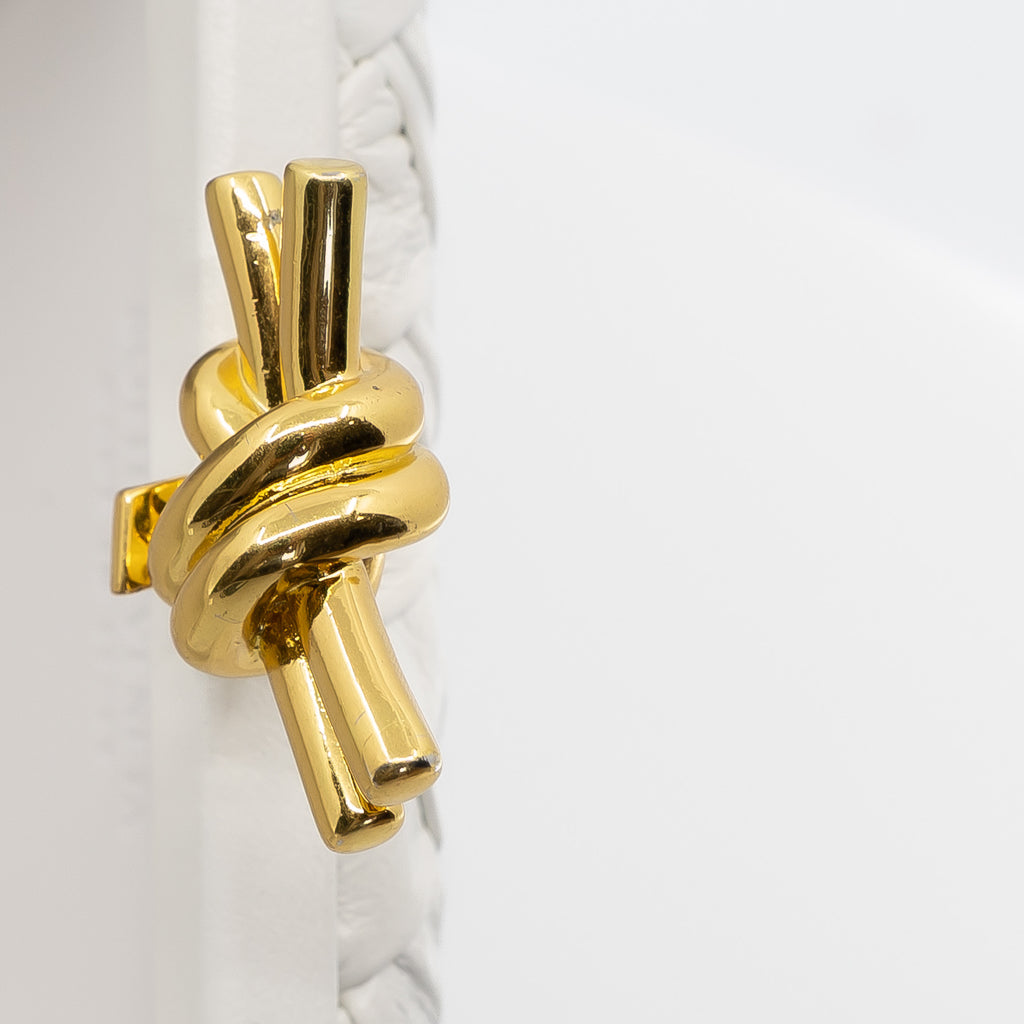 Minaudière White Knot Clutch With Gold Hardware