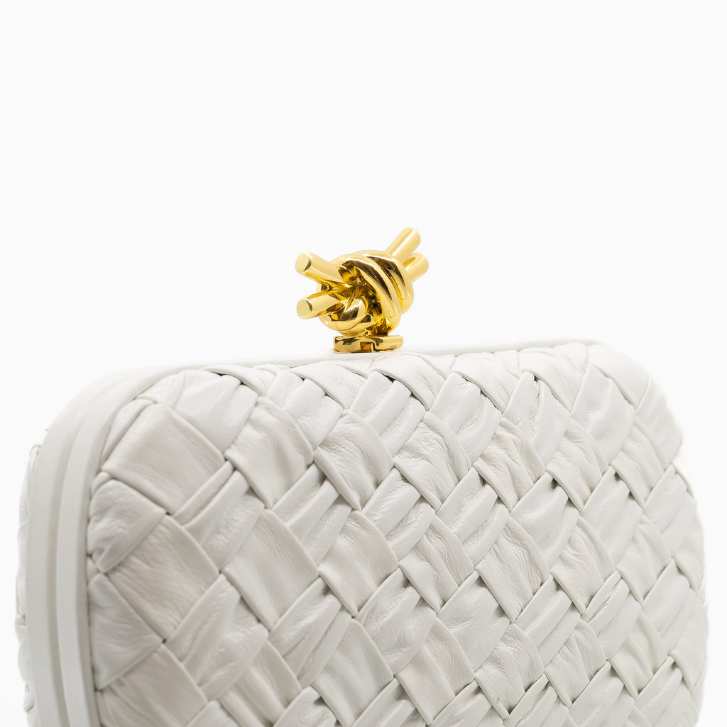 Minaudière White Knot Clutch With Gold Hardware