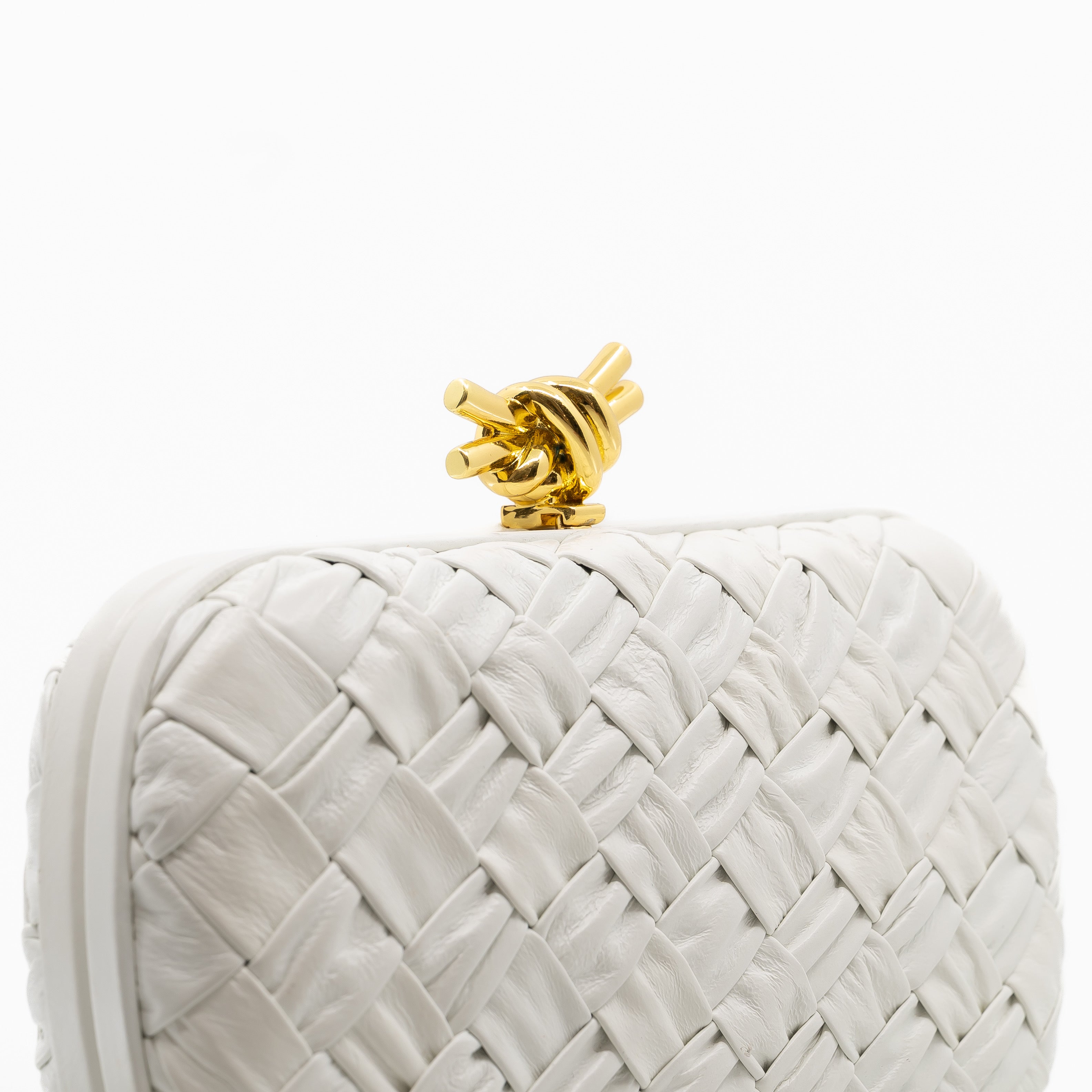 Minaudière White Knot Clutch With Gold Hardware