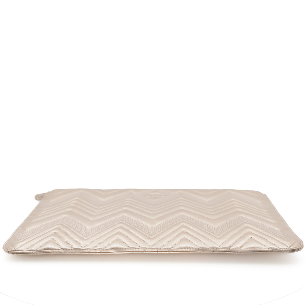 Chanel Medium Chevron O Case Clutch Champagne Gold
