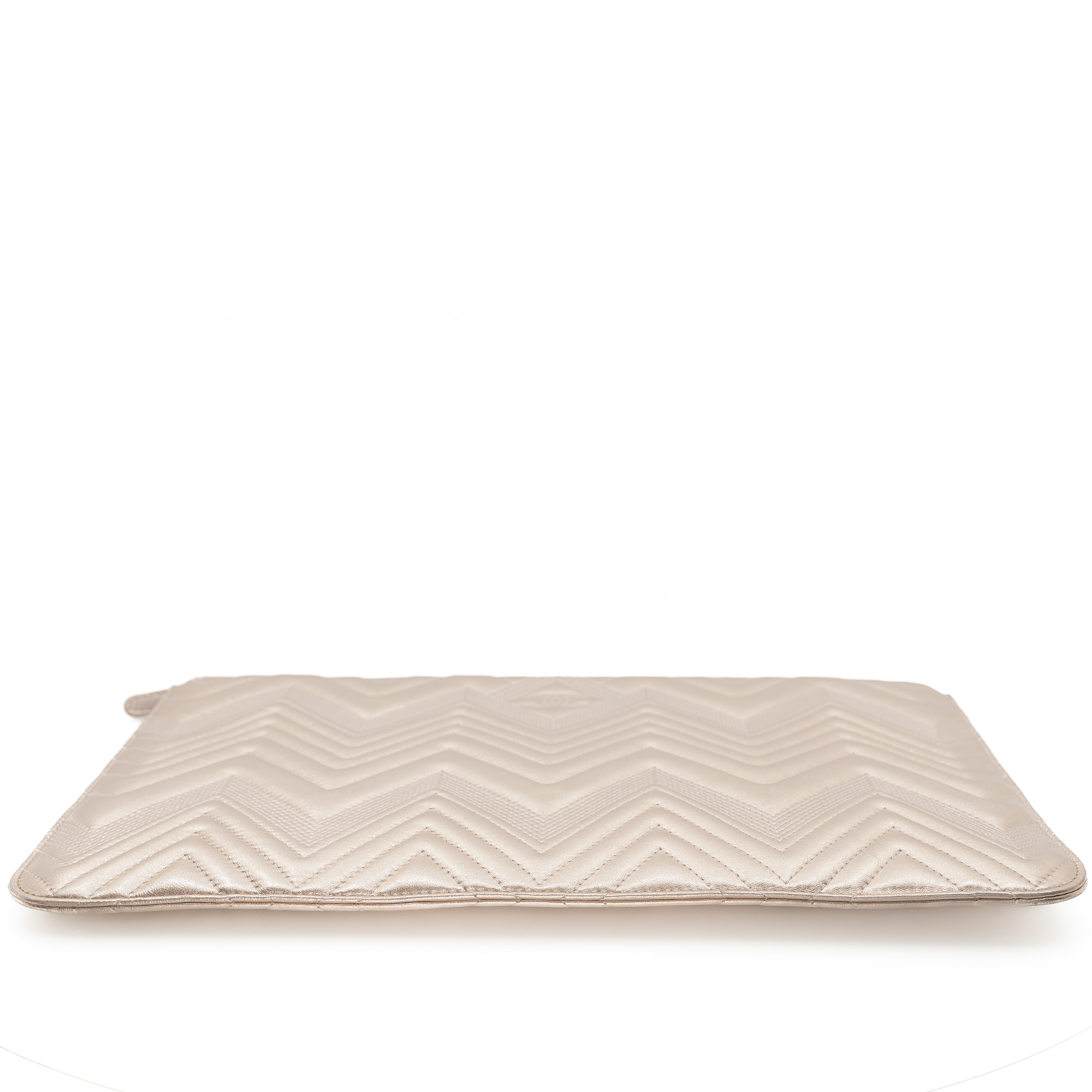 Chanel Medium Chevron O Case Clutch Champagne Gold