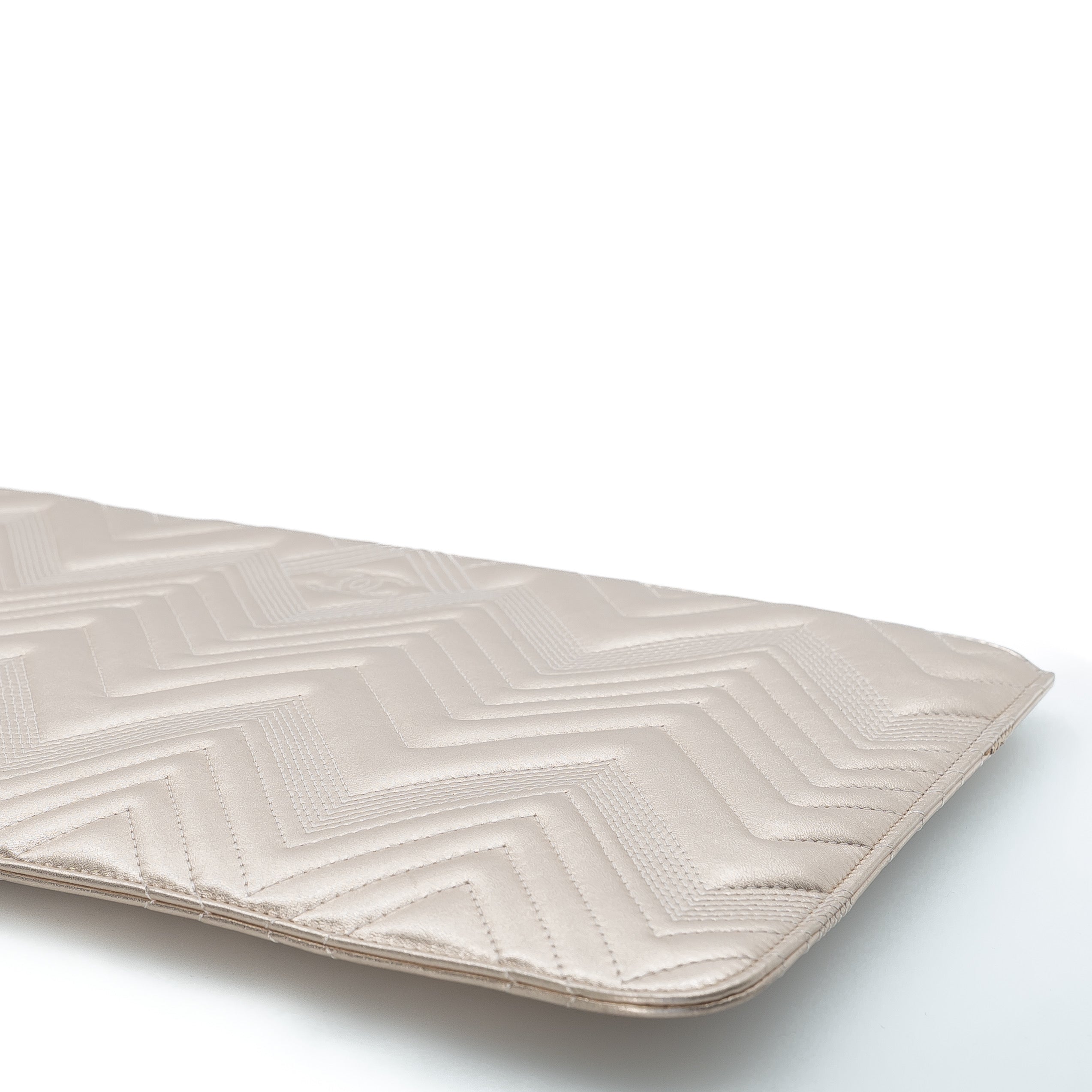 Chanel Medium Chevron O Case Clutch Champagne Gold