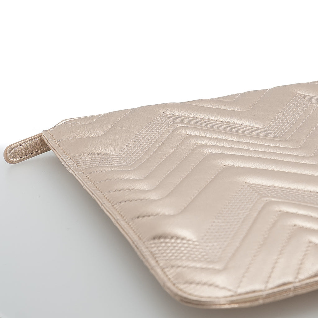 Chanel Medium Chevron O Case Clutch Champagne Gold