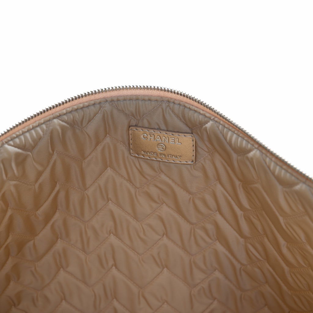 Chanel Medium Chevron O Case Clutch Champagne Gold