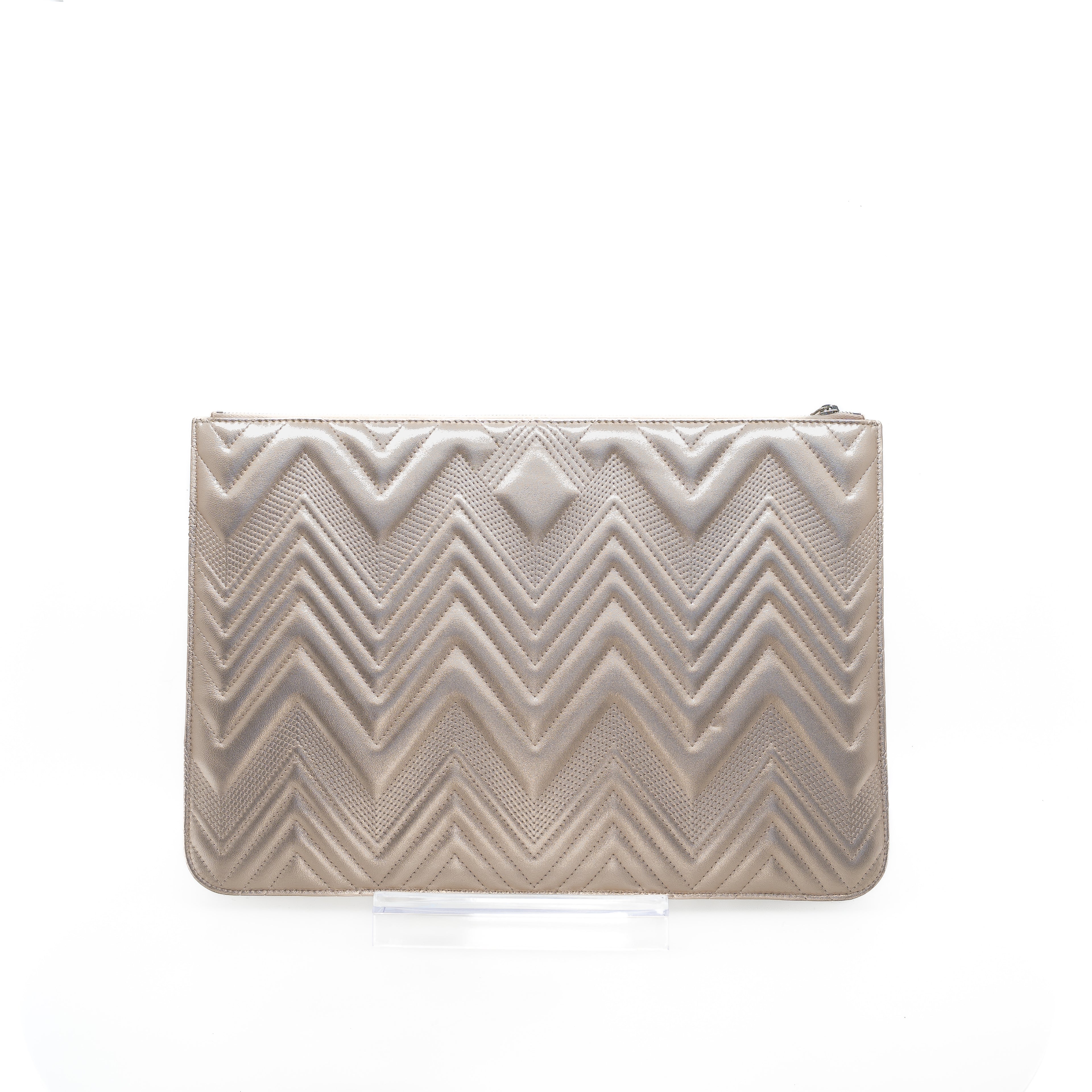 Chanel Medium Chevron O Case Clutch Champagne Gold