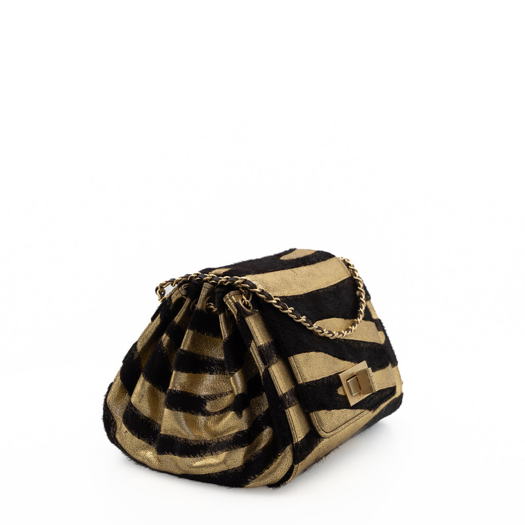 Vintage Pony Hair Reissue Flap Gold & Black Zebra Stripe
