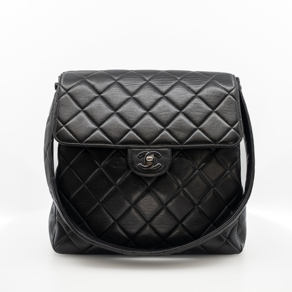 Vintage Double-Sided Black Quilted Lambskin Flap Bag