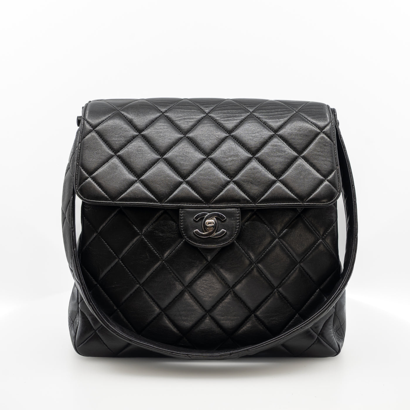 Vintage Double-Sided Black Quilted Lambskin Flap Bag