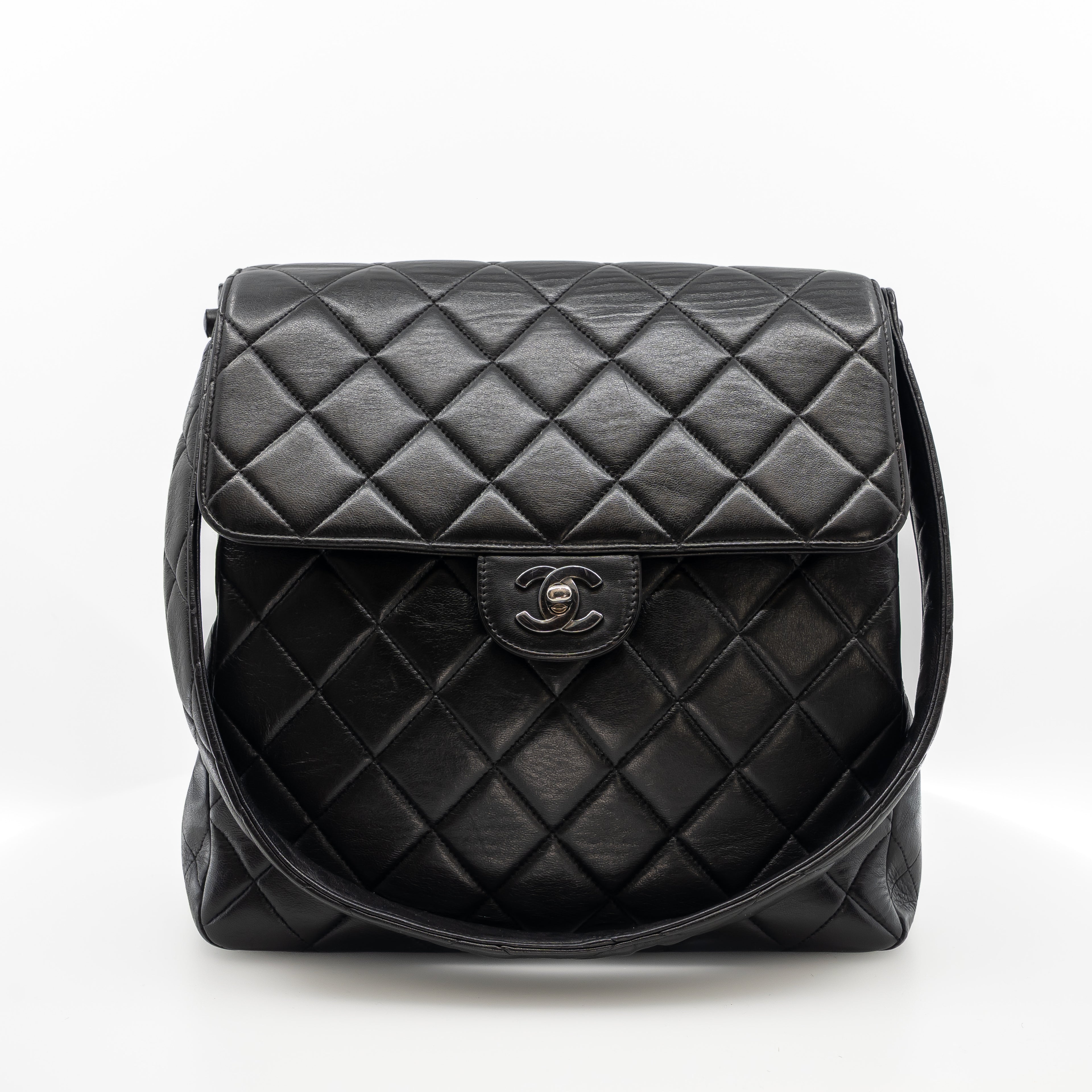 Vintage Double-Sided Black Quilted Lambskin Flap Bag