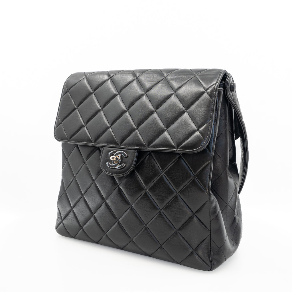 Vintage Double-Sided Black Quilted Lambskin Flap Bag