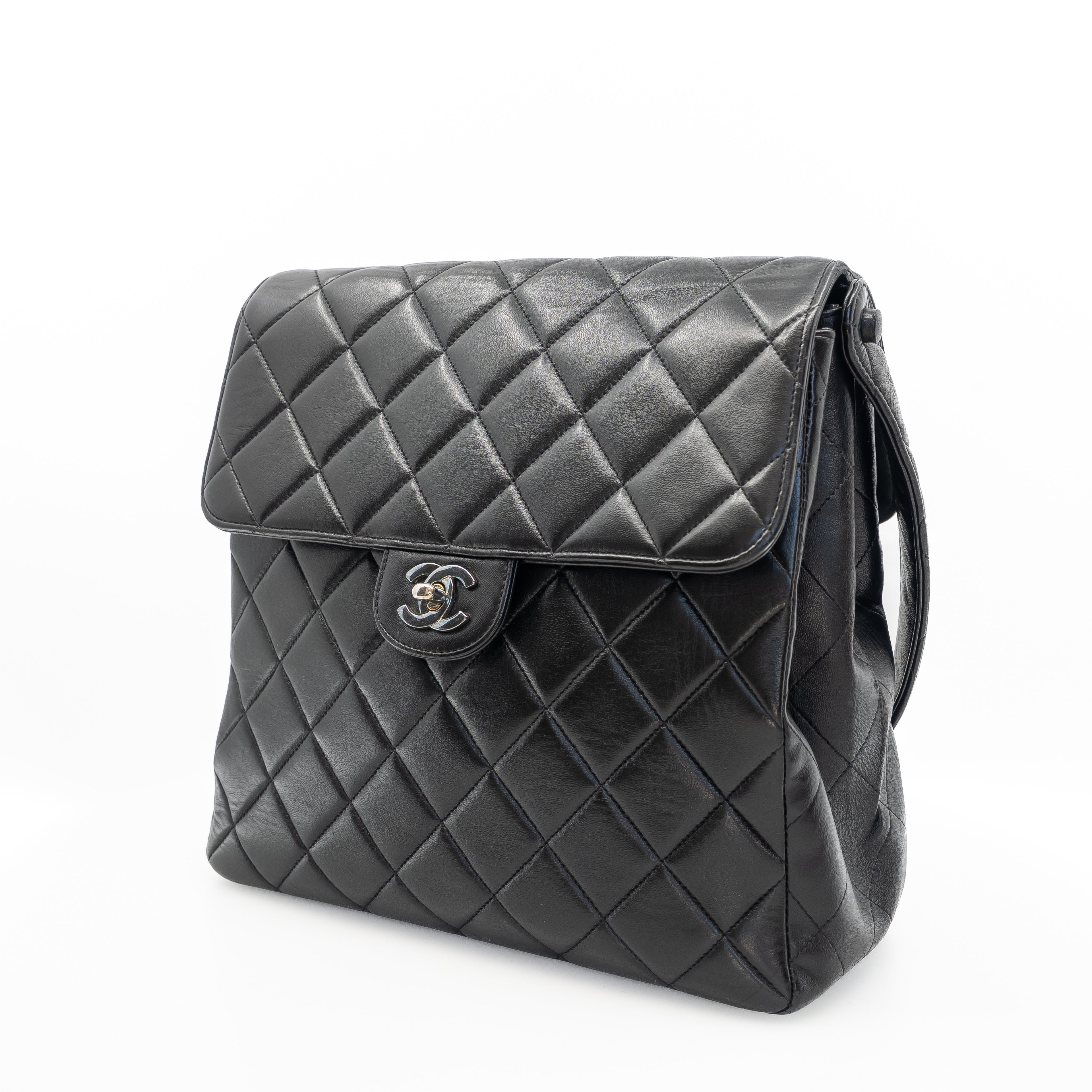Vintage Double-Sided Black Quilted Lambskin Flap Bag