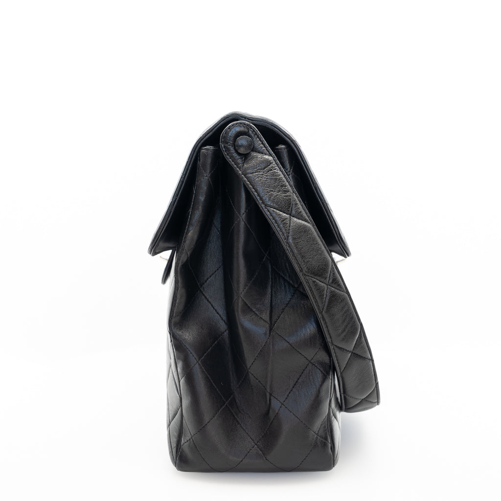 Vintage Double-Sided Black Quilted Lambskin Flap Bag
