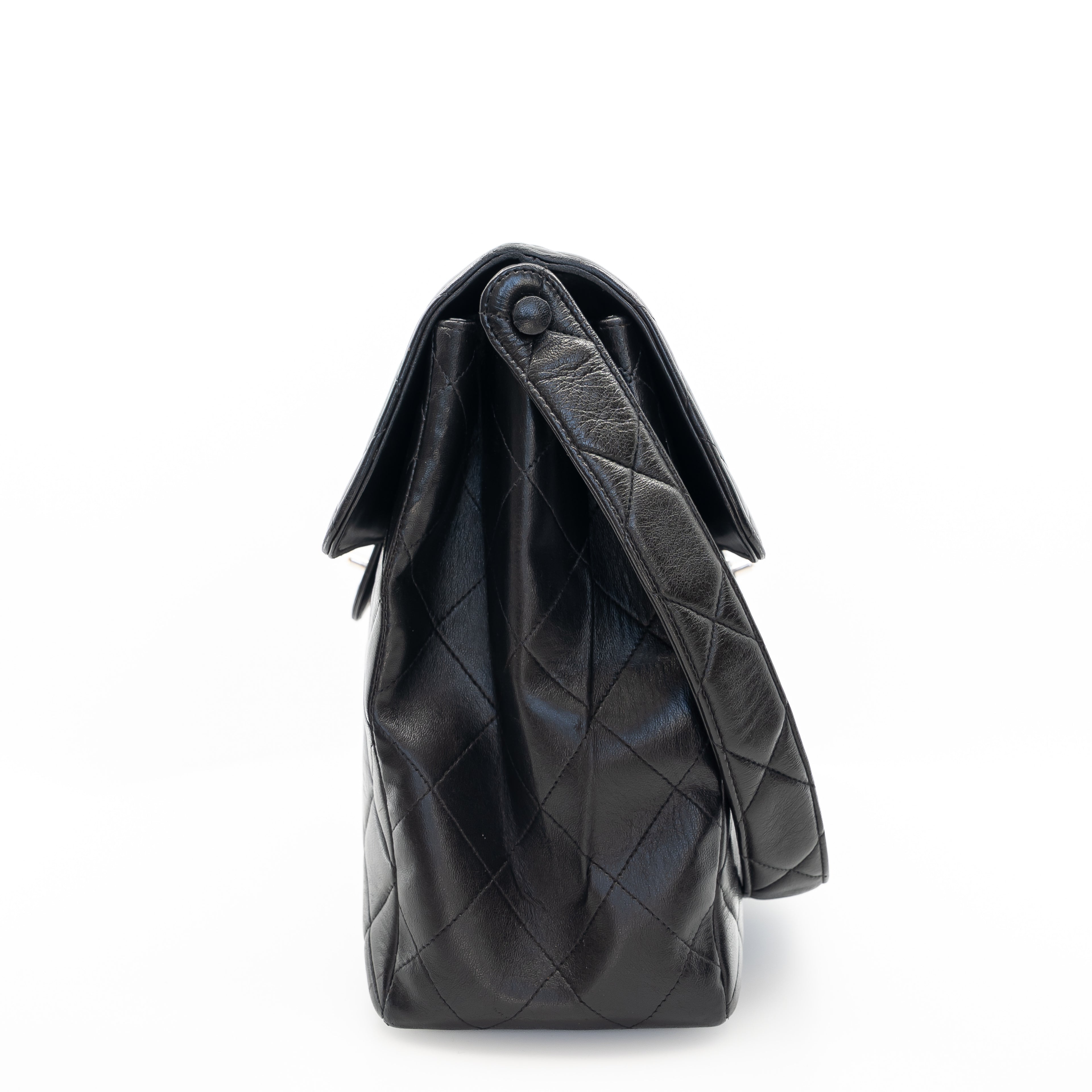 Vintage Double-Sided Black Quilted Lambskin Flap Bag