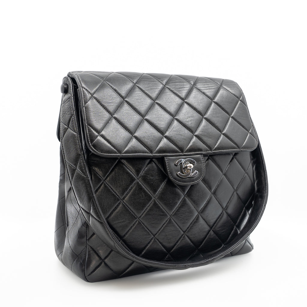 Vintage Double-Sided Black Quilted Lambskin Flap Bag