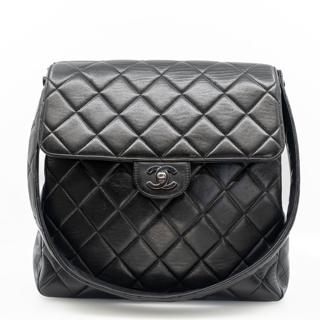 Vintage Double-Sided Black Quilted Lambskin Flap Bag