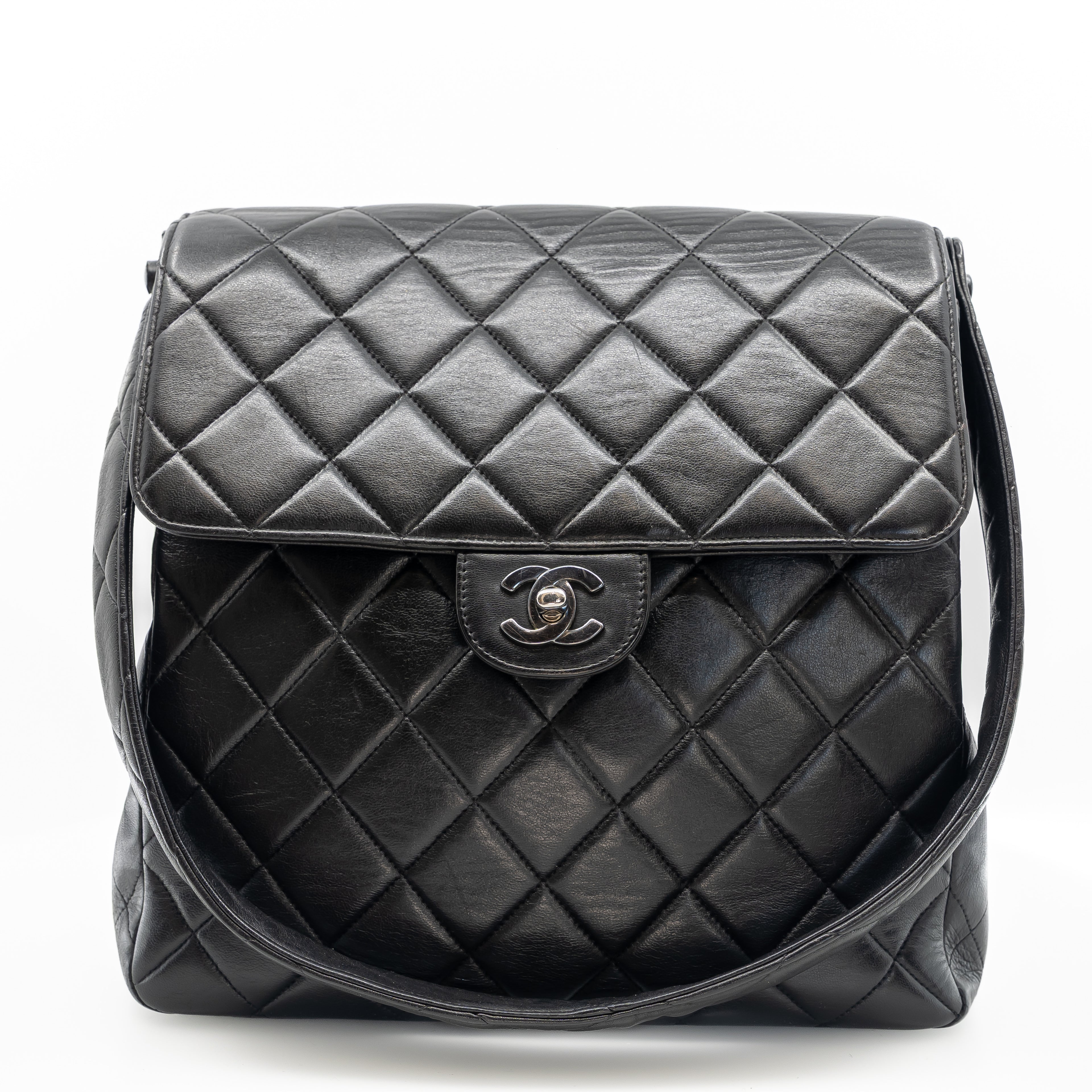 Vintage Double-Sided Black Quilted Lambskin Flap Bag