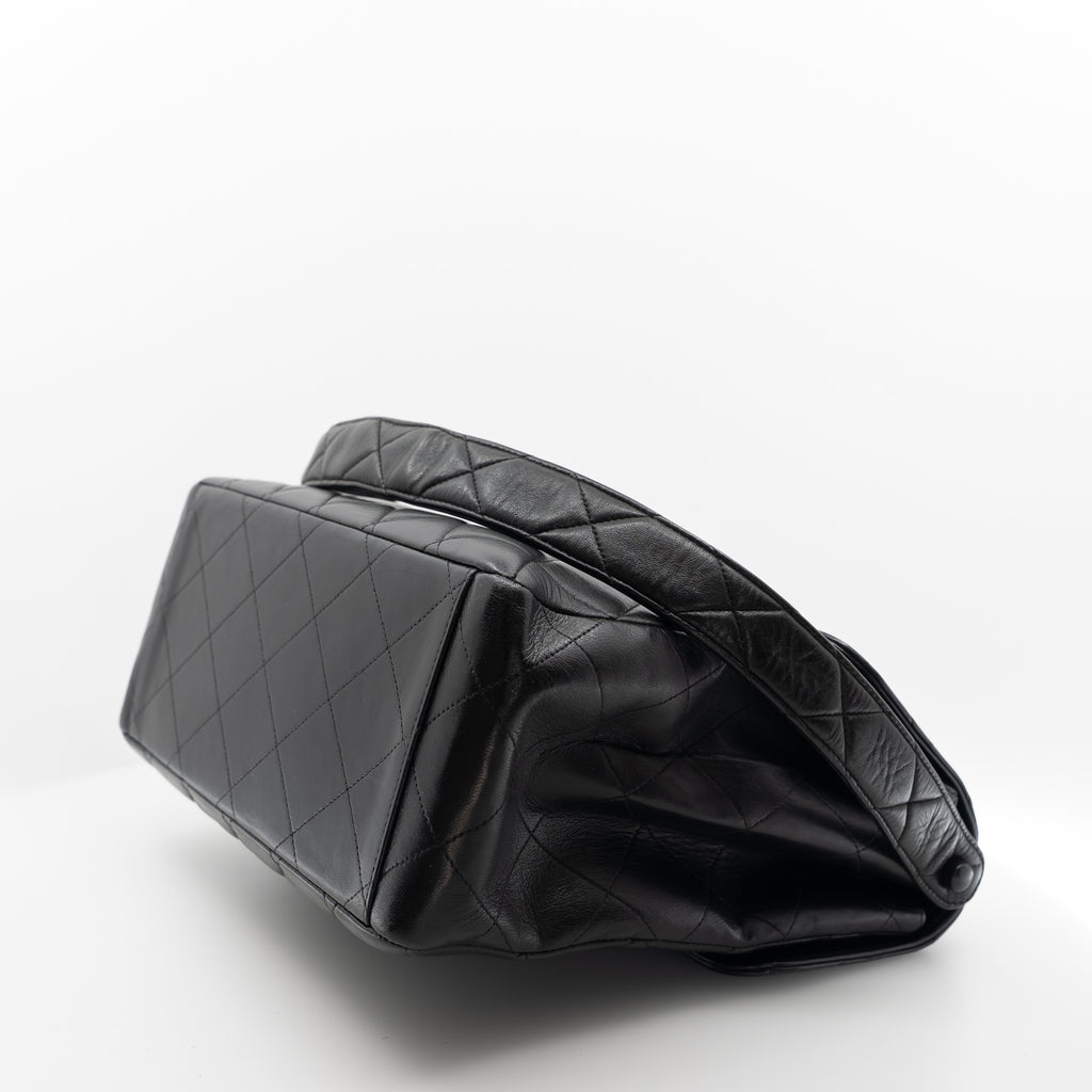 Vintage Double-Sided Black Quilted Lambskin Flap Bag