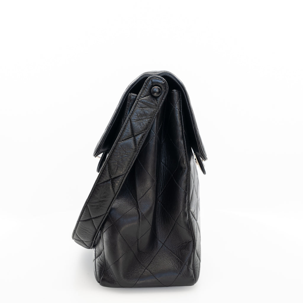Vintage Double-Sided Black Quilted Lambskin Flap Bag