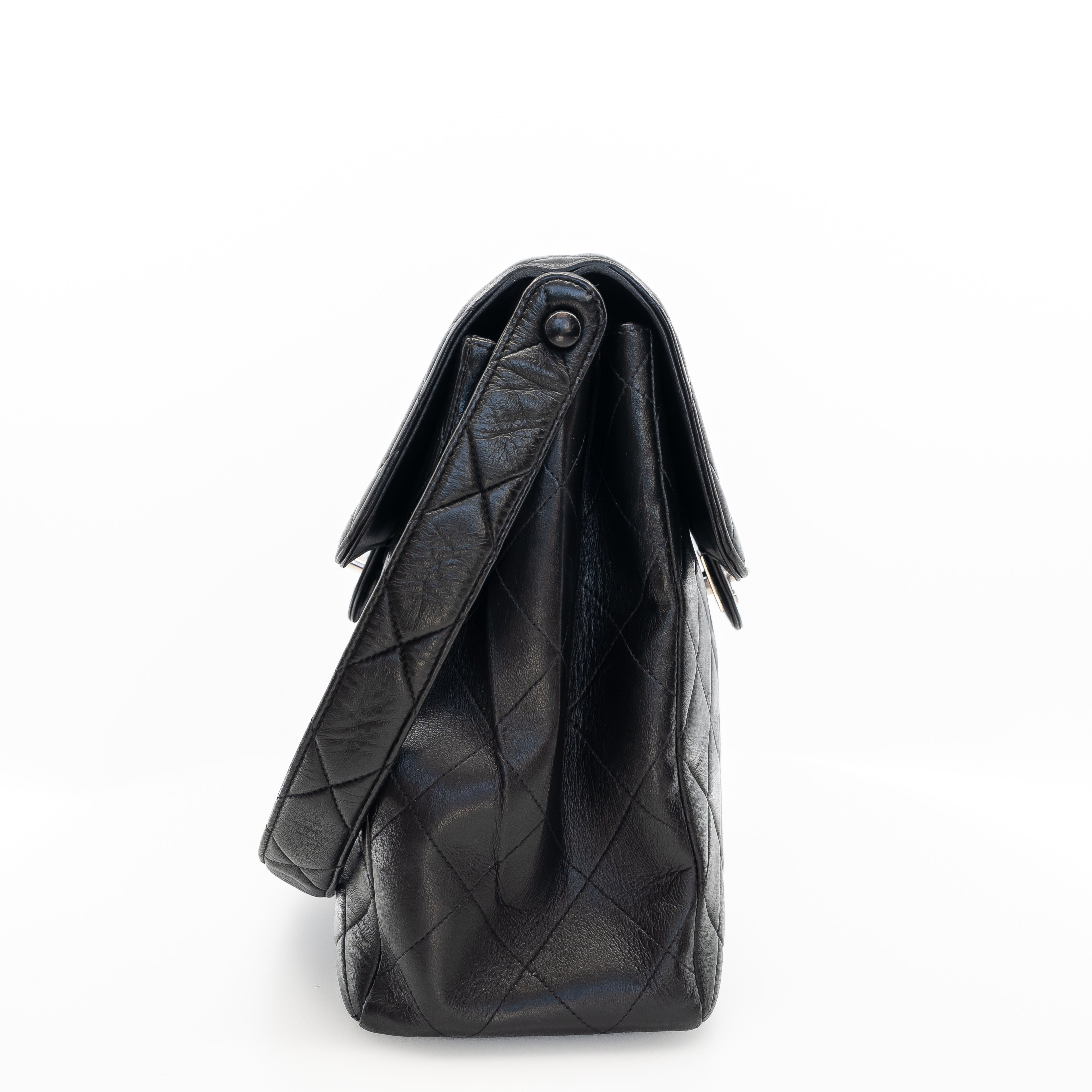 Vintage Double-Sided Black Quilted Lambskin Flap Bag