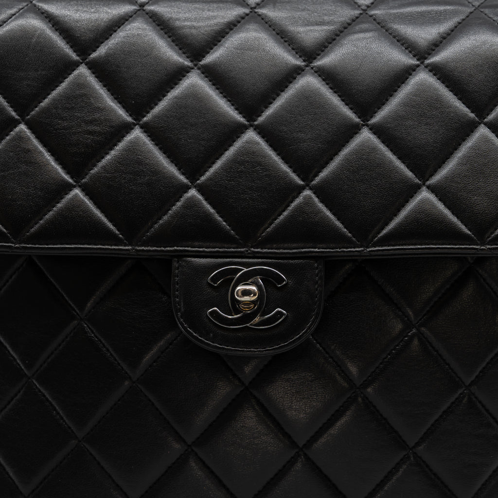 Vintage Double-Sided Black Quilted Lambskin Flap Bag