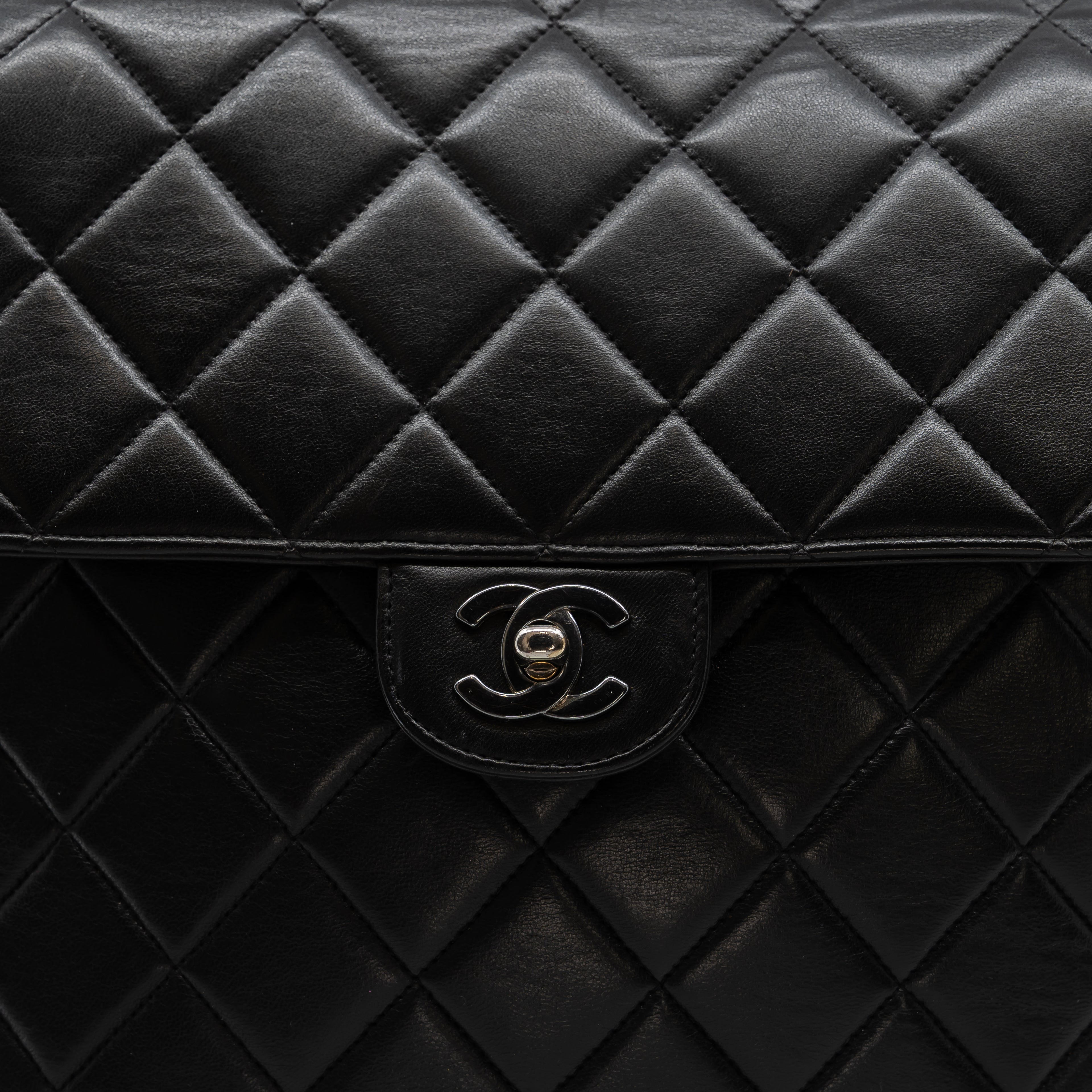 Vintage Double-Sided Black Quilted Lambskin Flap Bag