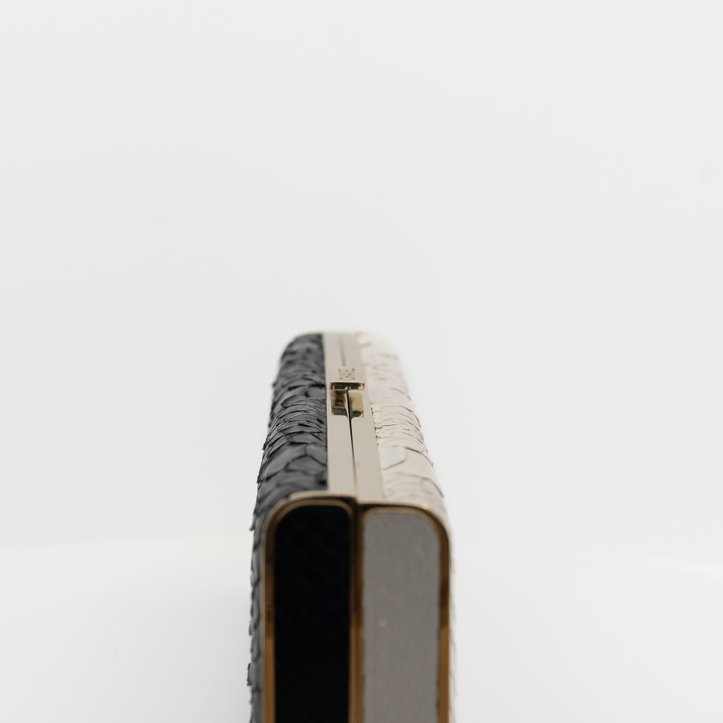 Chanel Black & White Python Frame Clutch