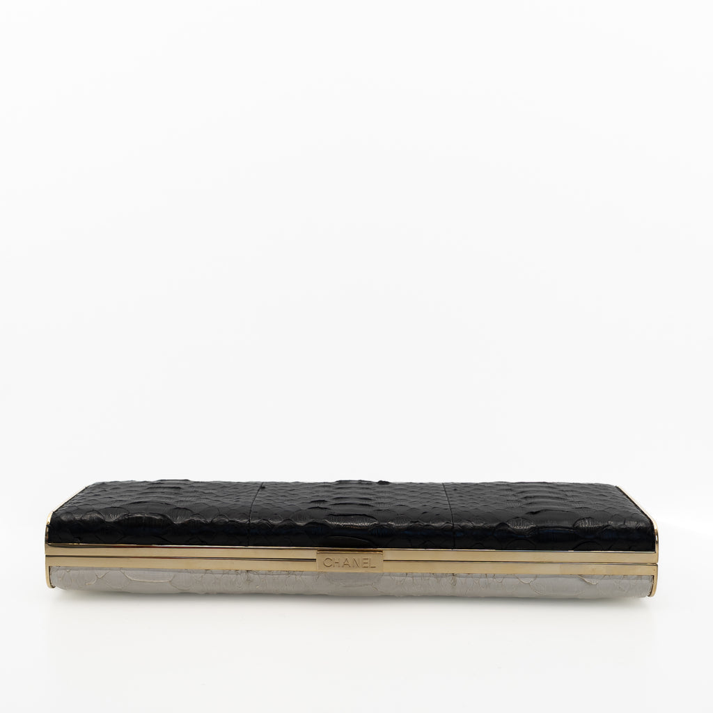 Chanel Black & White Python Frame Clutch
