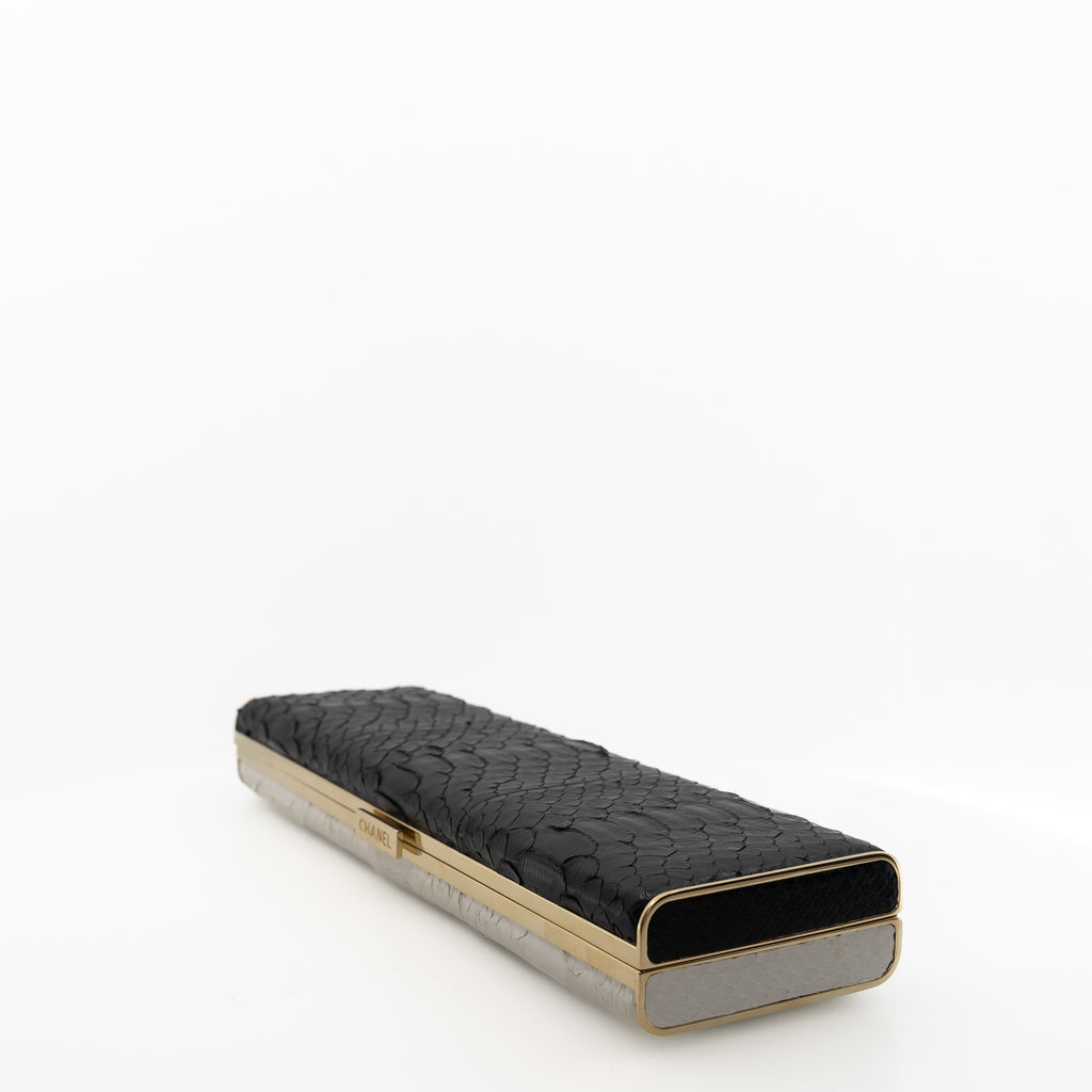Chanel Black & White Python Frame Clutch