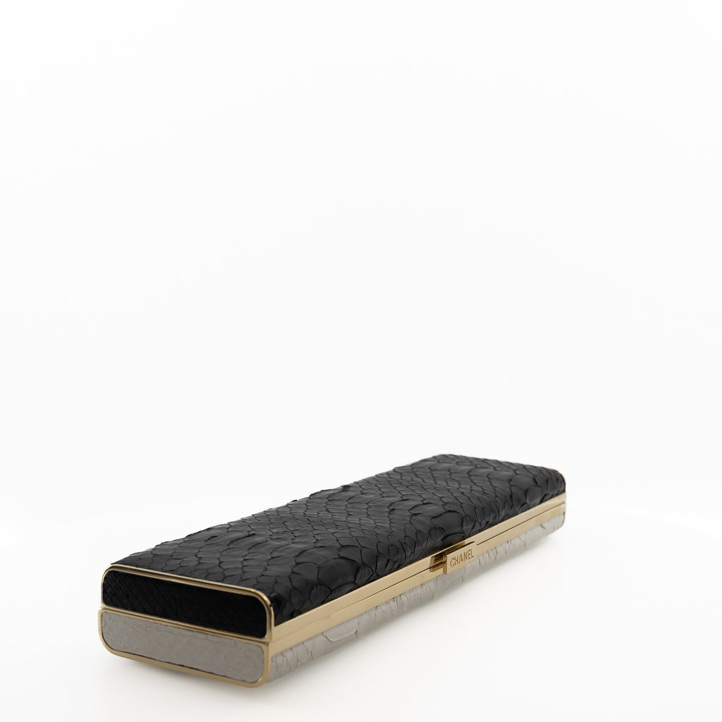 Chanel Black & White Python Frame Clutch