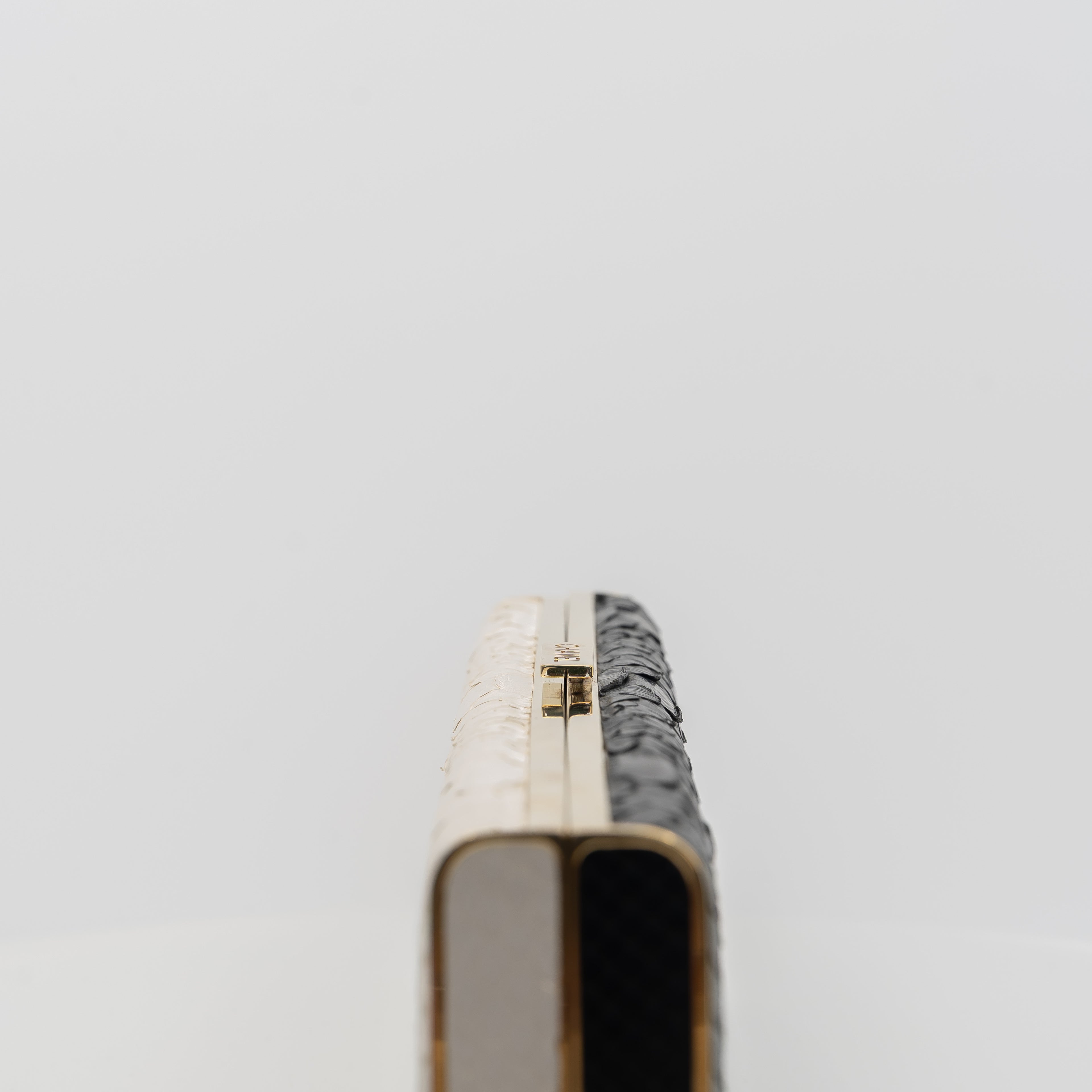 Chanel Black & White Python Frame Clutch