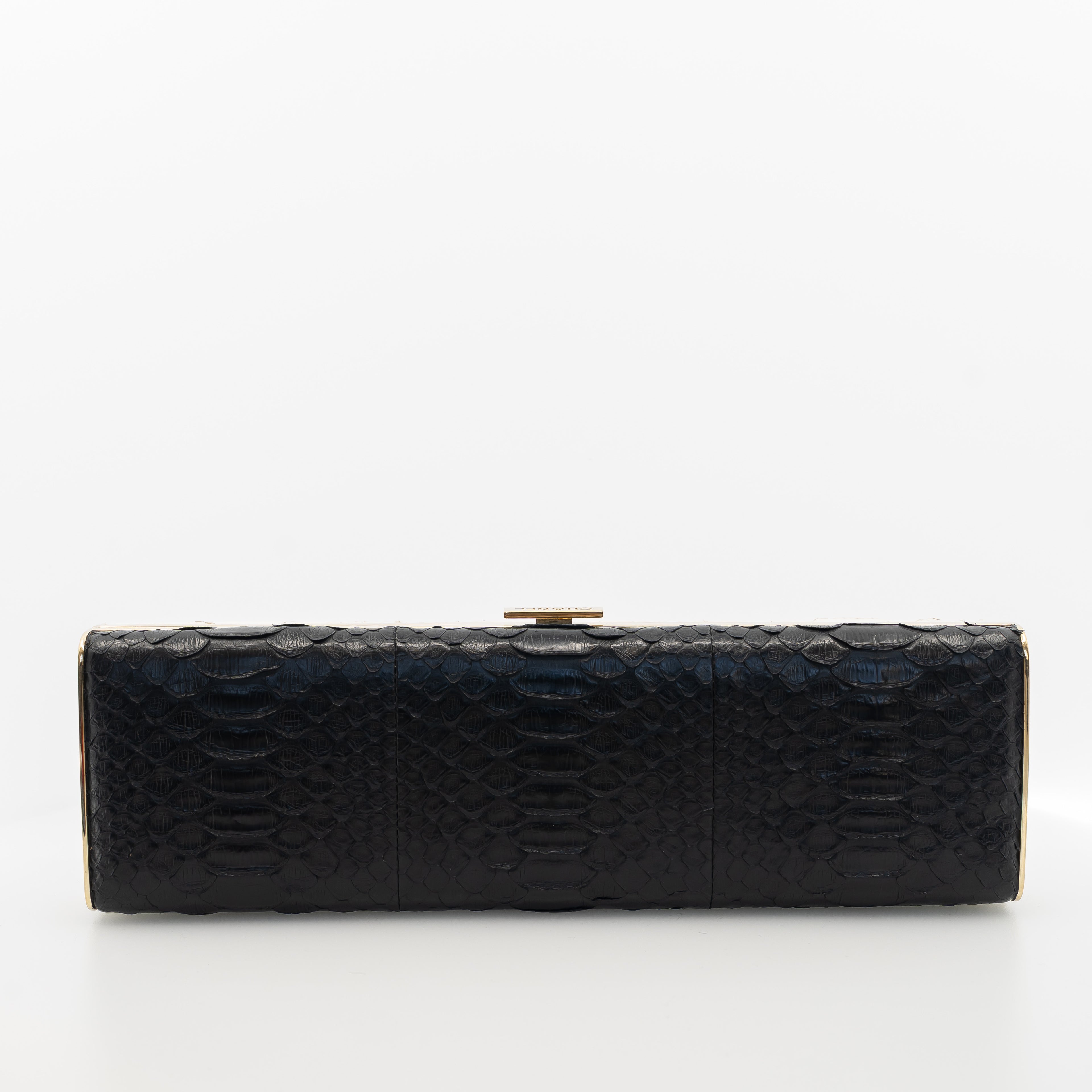 Chanel Black & White Python Frame Clutch
