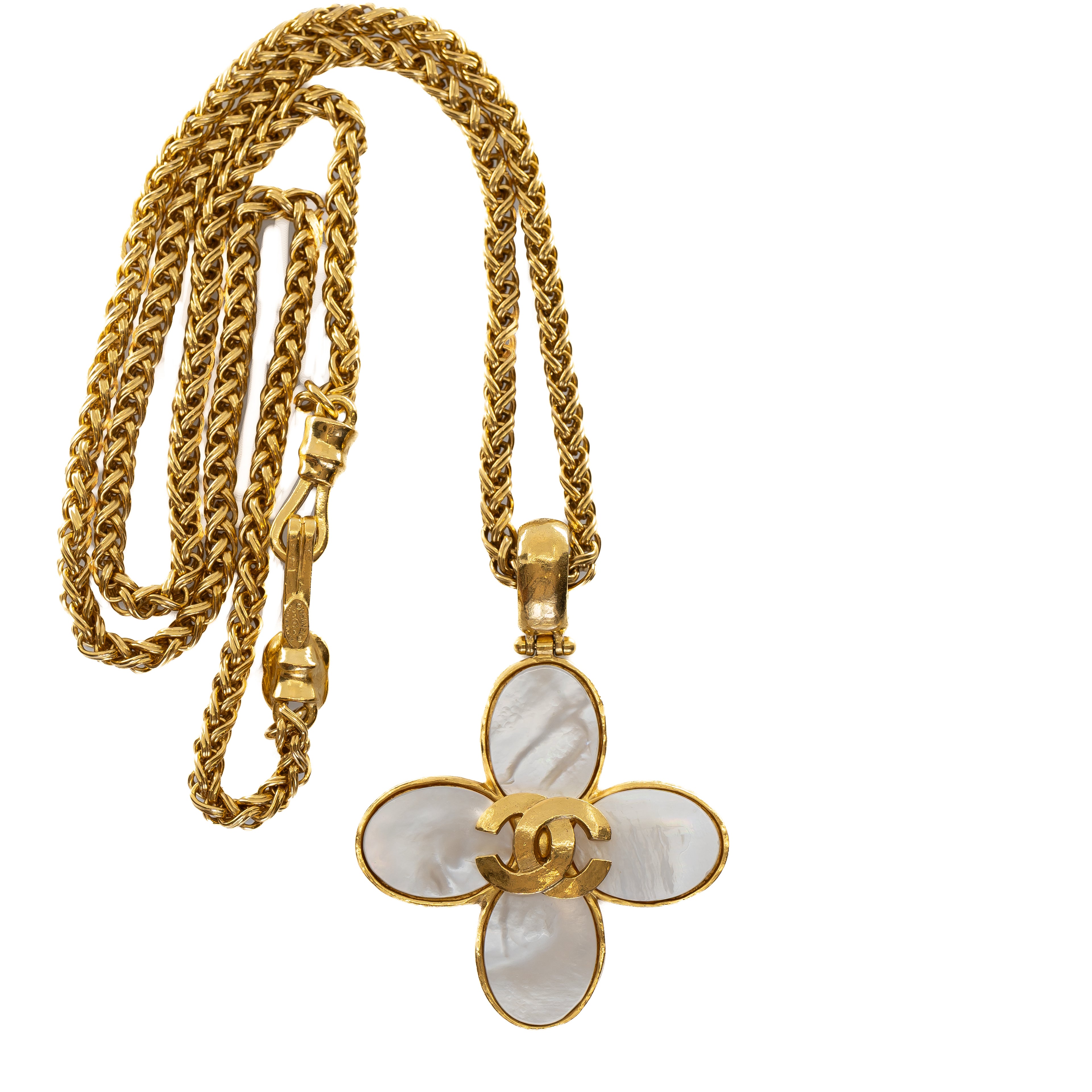 Vintage Gold Plated Mother of Pearl Clover Necklace